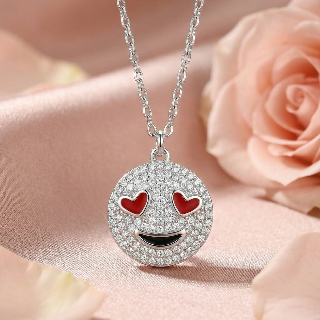 1060 Small Heart-Eyes Smiley CZ Pendant – 925 Silver