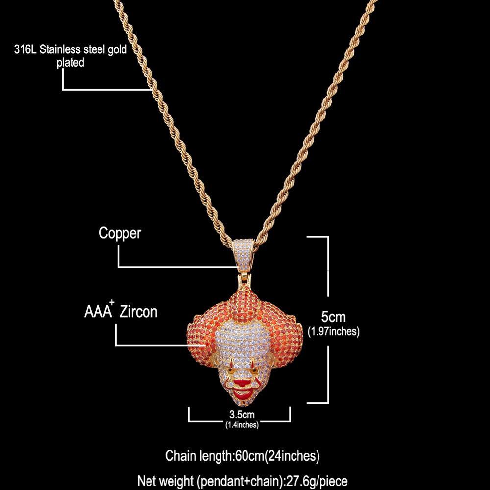 1061 Creepy Clown 3A CZ Stone Pendant – Gold-Plated Brass