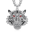 1075 Tiger Head Rhinestone Pendant – Stainless Steel – Red Eyes