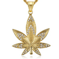 1080 Iced Leaf Rhinestone Pendant – Gold-Plated Stainless Steel