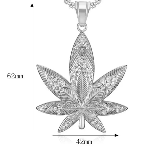 1081 Iced Leaf Rhinestone Pendant – Silver-Plated Stainless Steel