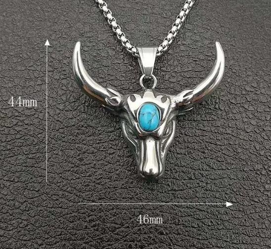 1084 Bull Head Natural Turquoise Unisex Pendant – Stainless Steel