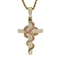 1095 Red Snake Cross CZ Pendant – Gold-Plated Brass
