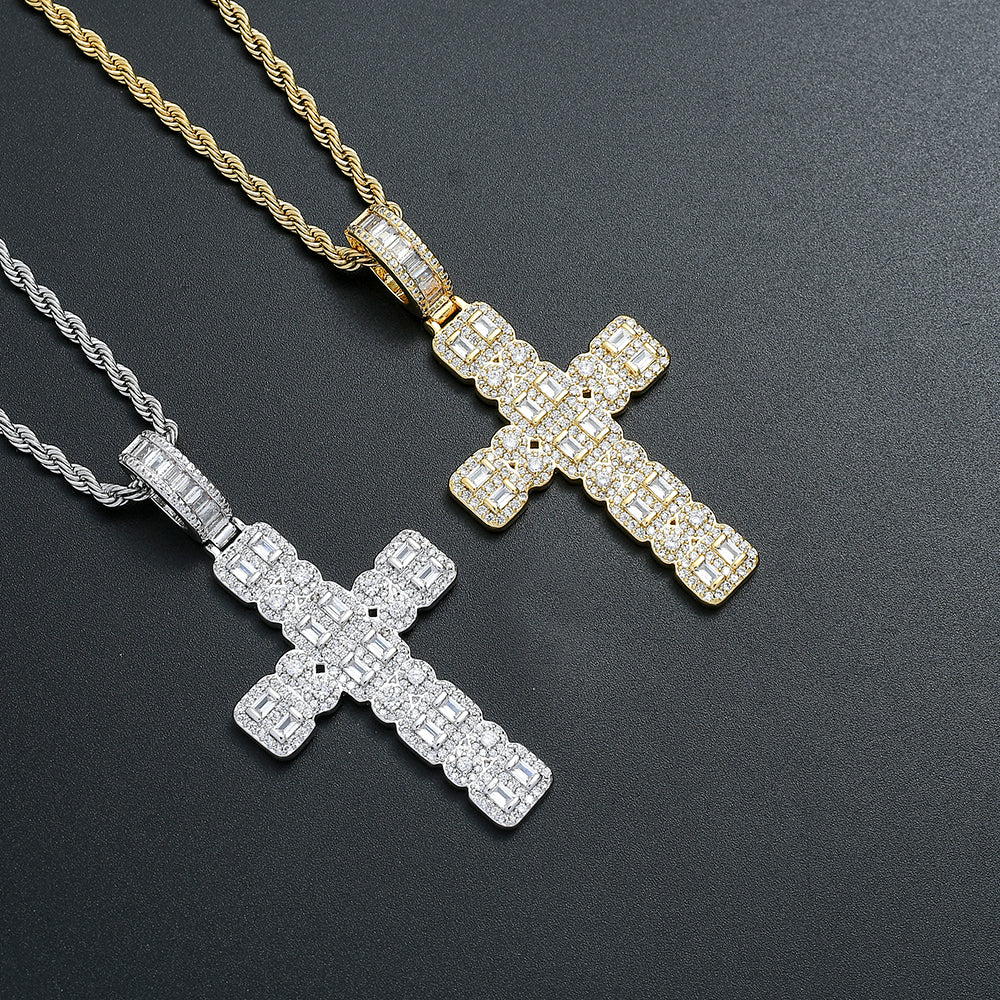1097 Gold-Plated CZ Cross Pendant, Unisex