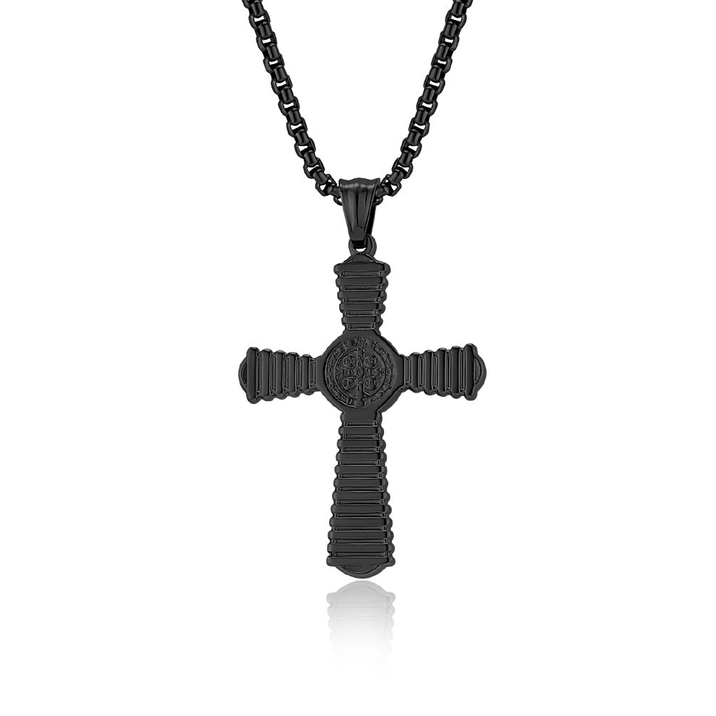 1105 Black Saint Benedict Cross Pendant – Stainless Steel