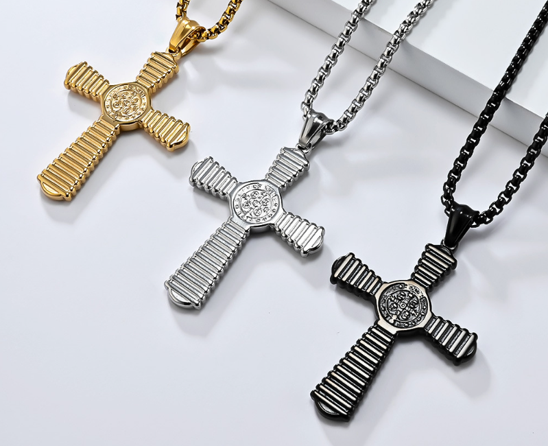 1105 Black Saint Benedict Cross Pendant – Stainless Steel