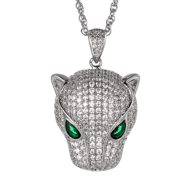 1108 Silver-Plated Brass Iced Leopard Head Pendant