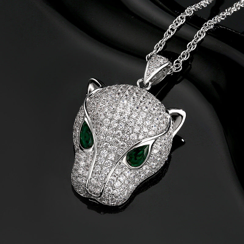 1108 Silver-Plated Brass Iced Leopard Head Pendant