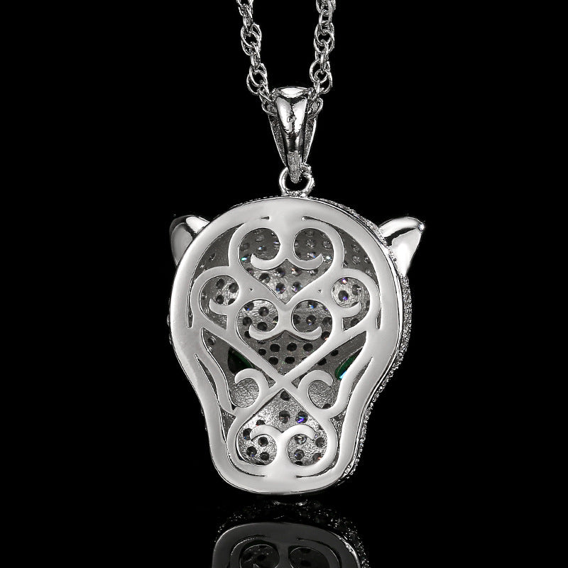 1108 Silver-Plated Brass Iced Leopard Head Pendant