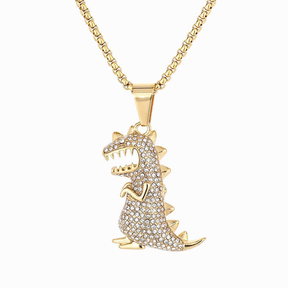 1110 Gold-Plated Stainless Steel Iced Monster Dinosaur Pendant