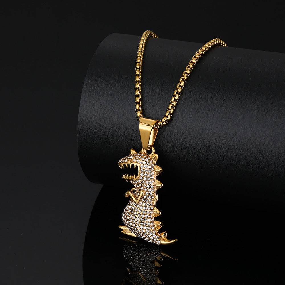 1110 Gold-Plated Stainless Steel Iced Monster Dinosaur Pendant