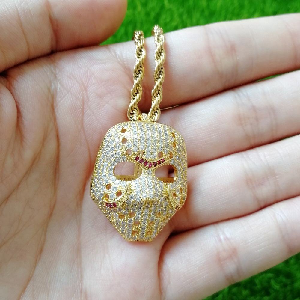 1112 Iced Mask CZ Pendant – Gold-Plated Brass