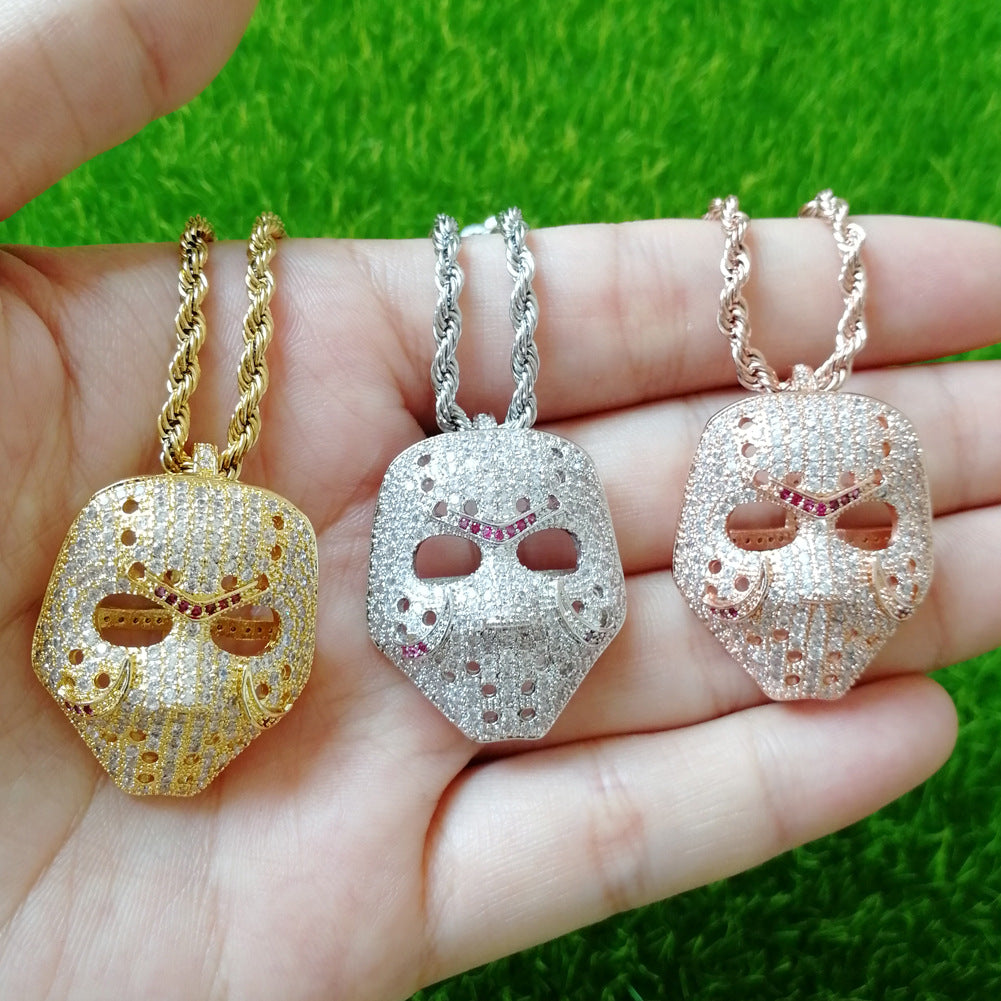 1113 Iced Mask CZ Pendant – Silver-Plated Brass