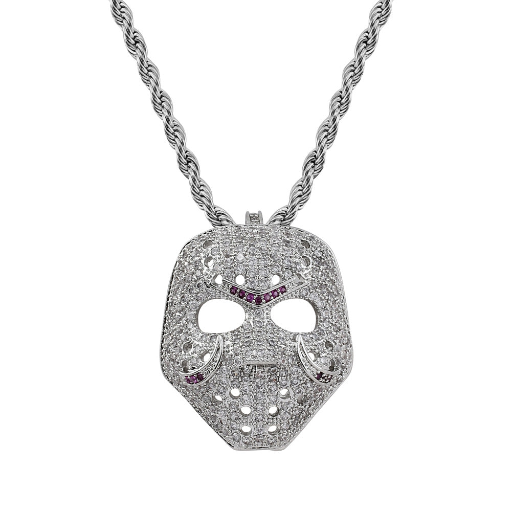 1113 Iced Mask CZ Pendant – Silver-Plated Brass