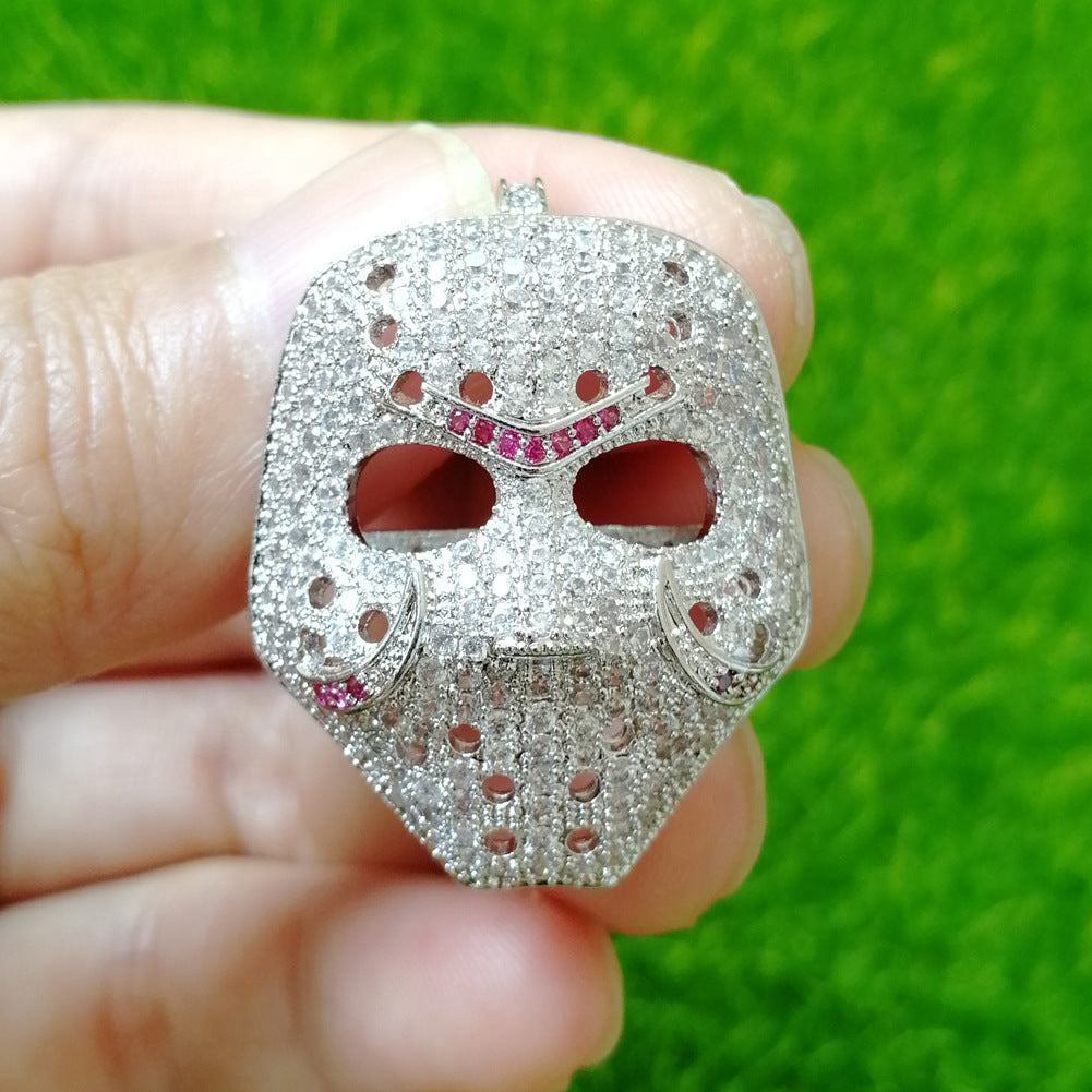 1113 Iced Mask CZ Pendant – Silver-Plated Brass