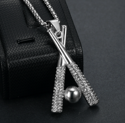 1117 Silver Tone Stainless Steel Baseball Bat Pendant