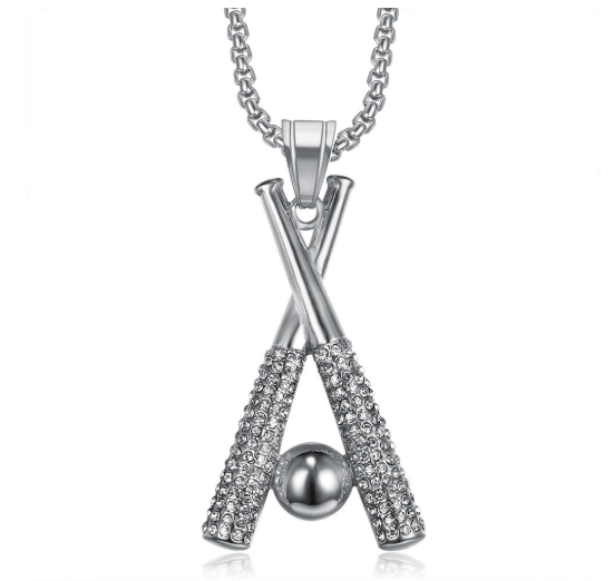 1117 Silver Tone Stainless Steel Baseball Bat Pendant