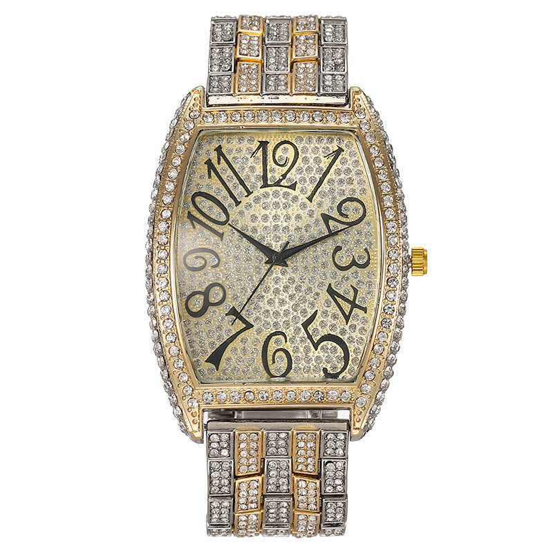 1124 Two-Tone Silver & Gold-Color Alloy Iced Out Quartz Watch