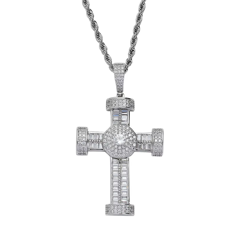 1133 |O| Silver-Plated Brass Iced Out CZ Cross Pendant