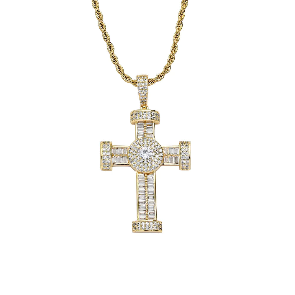 1134 |O| Gold-Plated Brass Iced Out CZ Cross Pendant