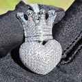 1135 |O| Silver-Plated Brass Iced Out 4A+ CZ Crowned Heart Pendant