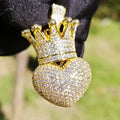 1136 |O| Gold-Plated Brass Iced Out 4A+ CZ Crowned Heart Pendant