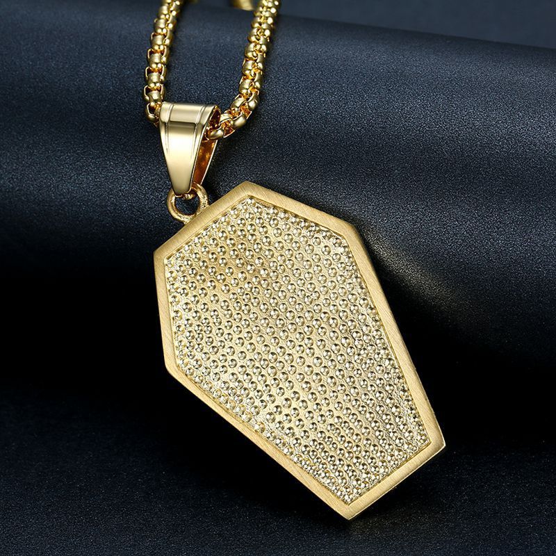 1154 |O| Gold-Plated Stainless Steel Iced Out Ancient Egyptian Anubis & Ankh Tag Pendant