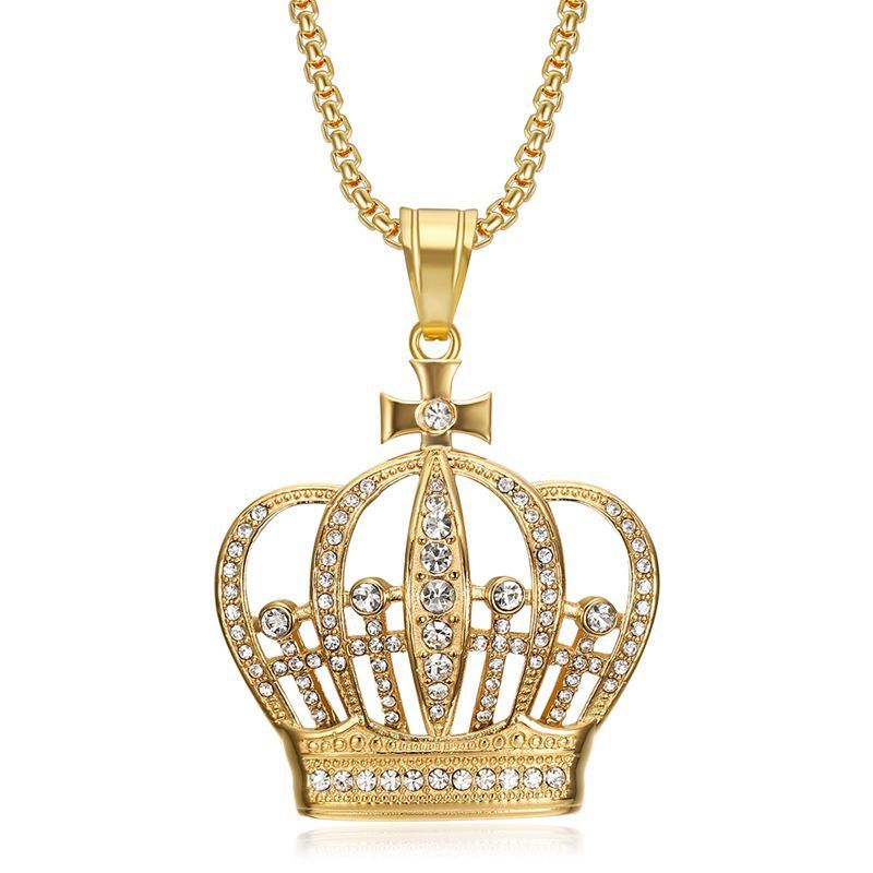 1155 |O| Gold-Plated Stainless Steel Iced Out Crown Pendant