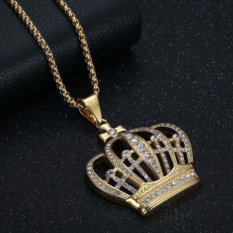 1155 |O| Gold-Plated Stainless Steel Iced Out Crown Pendant