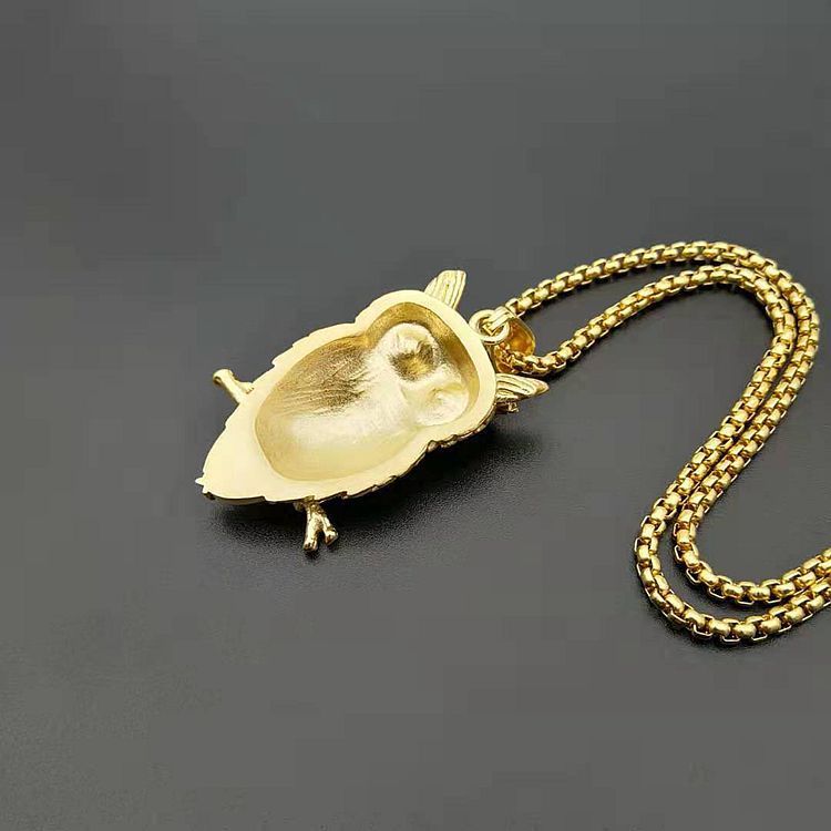 1156 |O| Gold-Plated Stainless Steel Iced Out Owl Branch Pendant