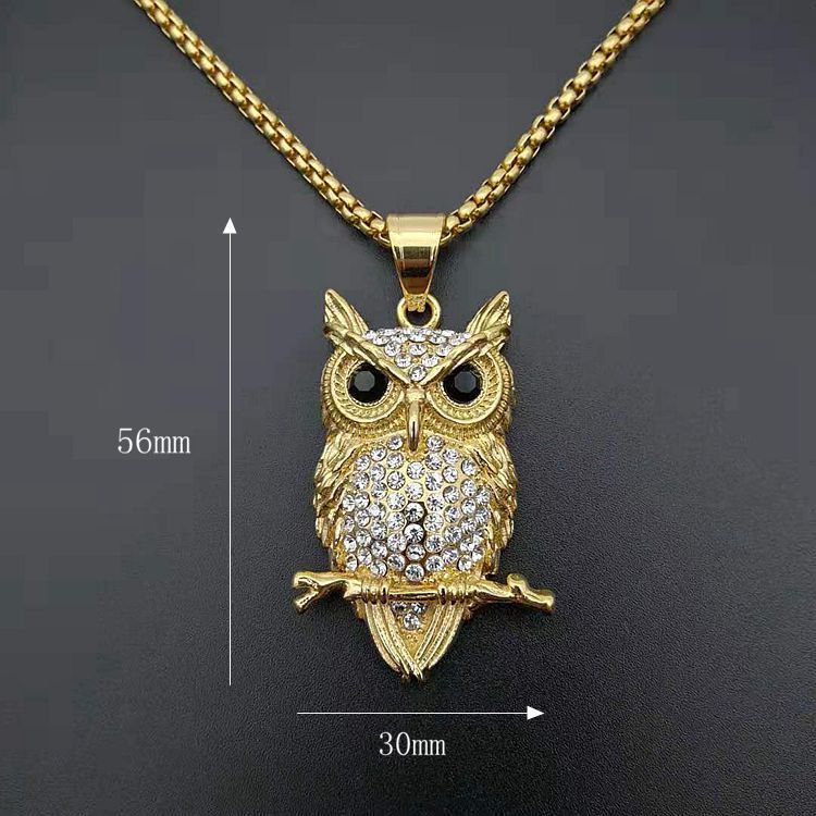1157 |O| Stainless Steel Iced Out Owl Branch Pendant | Silver-Tone