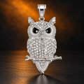 1157 |O| Stainless Steel Iced Out Owl Branch Pendant | Silver-Tone