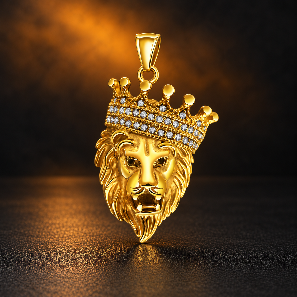 1159 |O| Gold-Plated Stainless Steel Rhinestone Crown Lion Head Pendant