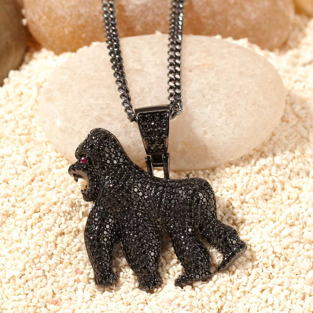 1161 |O| Black Plated Brass Iced Out CZ Gorilla Pendant