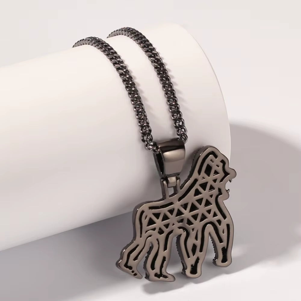 1161 |O| Black Plated Brass Iced Out CZ Gorilla Pendant