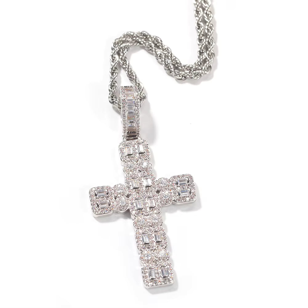 1162 |O| Brass Iced Out CZ Zodiac Cross Pendant | Silver-Plated