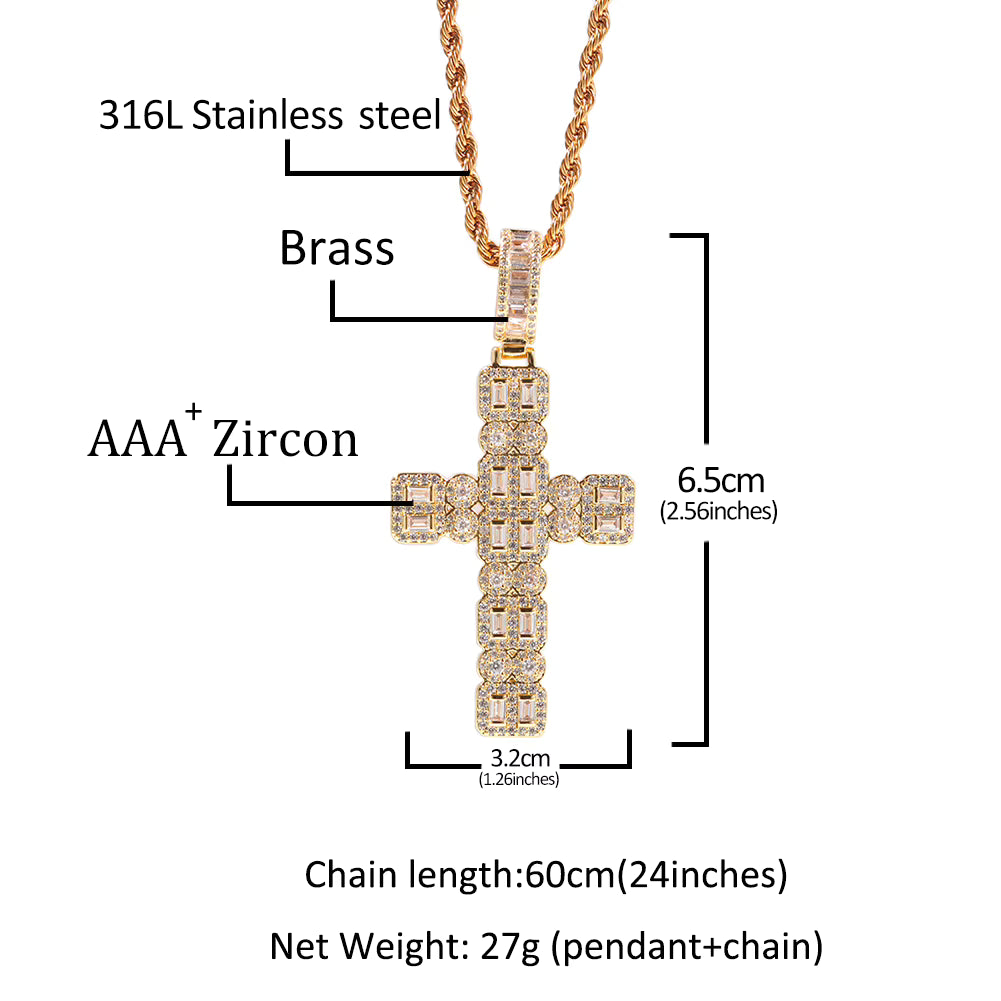 1162 |O| Brass Iced Out CZ Zodiac Cross Pendant | Silver-Plated