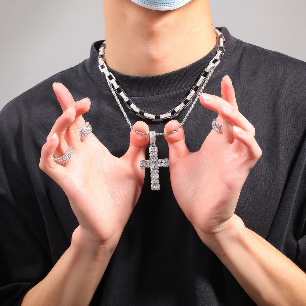1162 |O| Brass Iced Out CZ Zodiac Cross Pendant | Silver-Plated