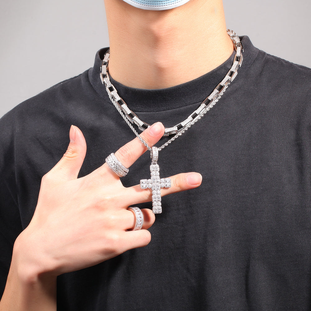 1162 |O| Brass Iced Out CZ Zodiac Cross Pendant | Silver-Plated