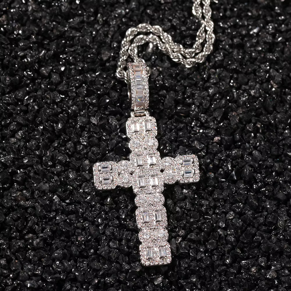 1162 |O| Brass Iced Out CZ Zodiac Cross Pendant | Silver-Plated