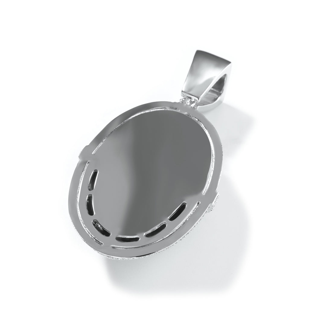 1163 |O| Brass Iced Out 5A CZ Jason-V Mask Pendant | Silver-Tone