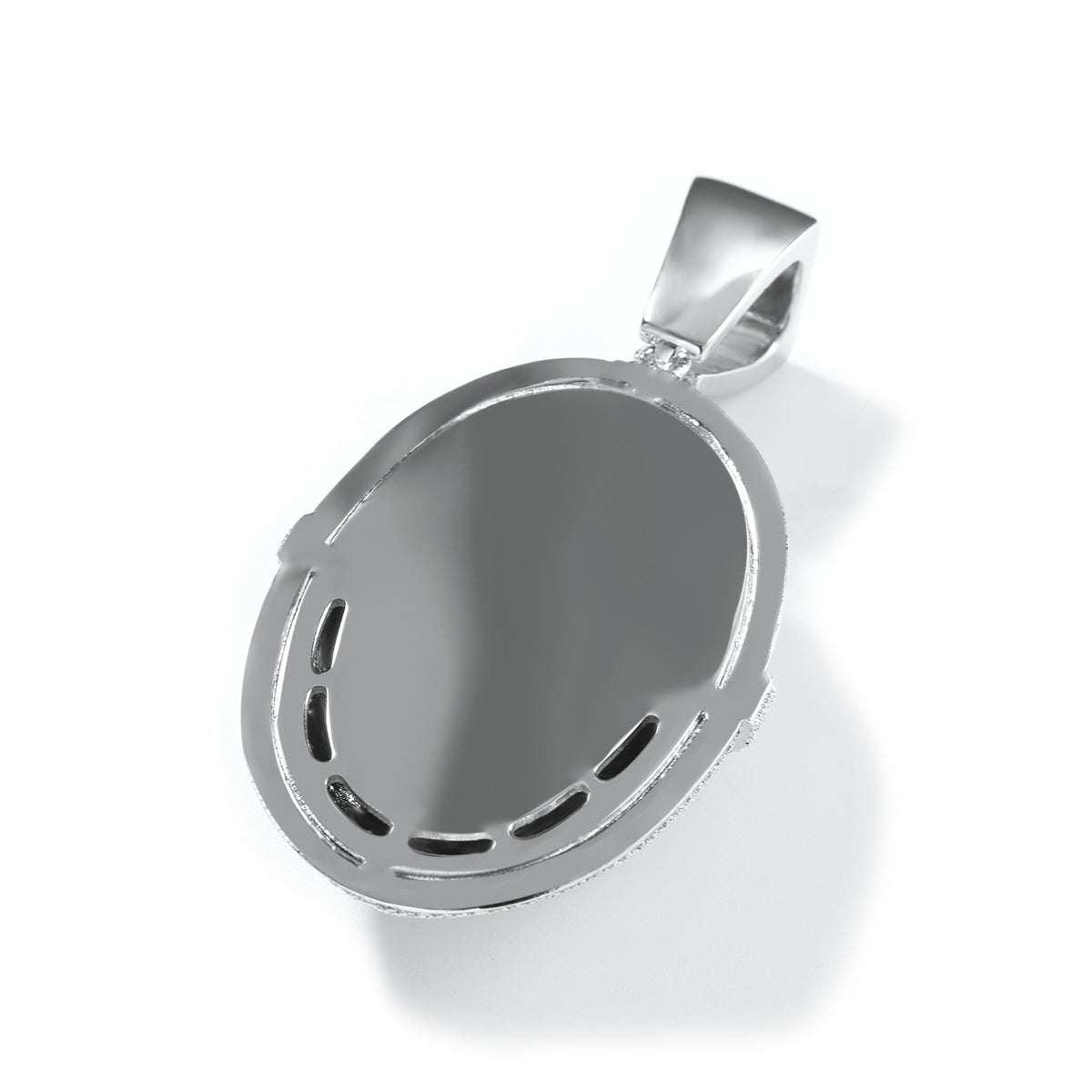 1163 |O| Brass Iced Out 5A CZ Jason-V Mask Pendant | Silver-Tone