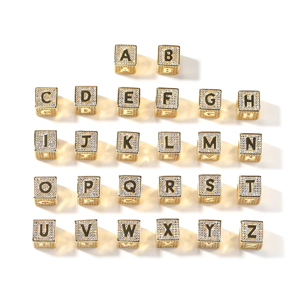 1165 |O| Brass Iced Out CZ Letter M Square Pendant | Silver-Tone