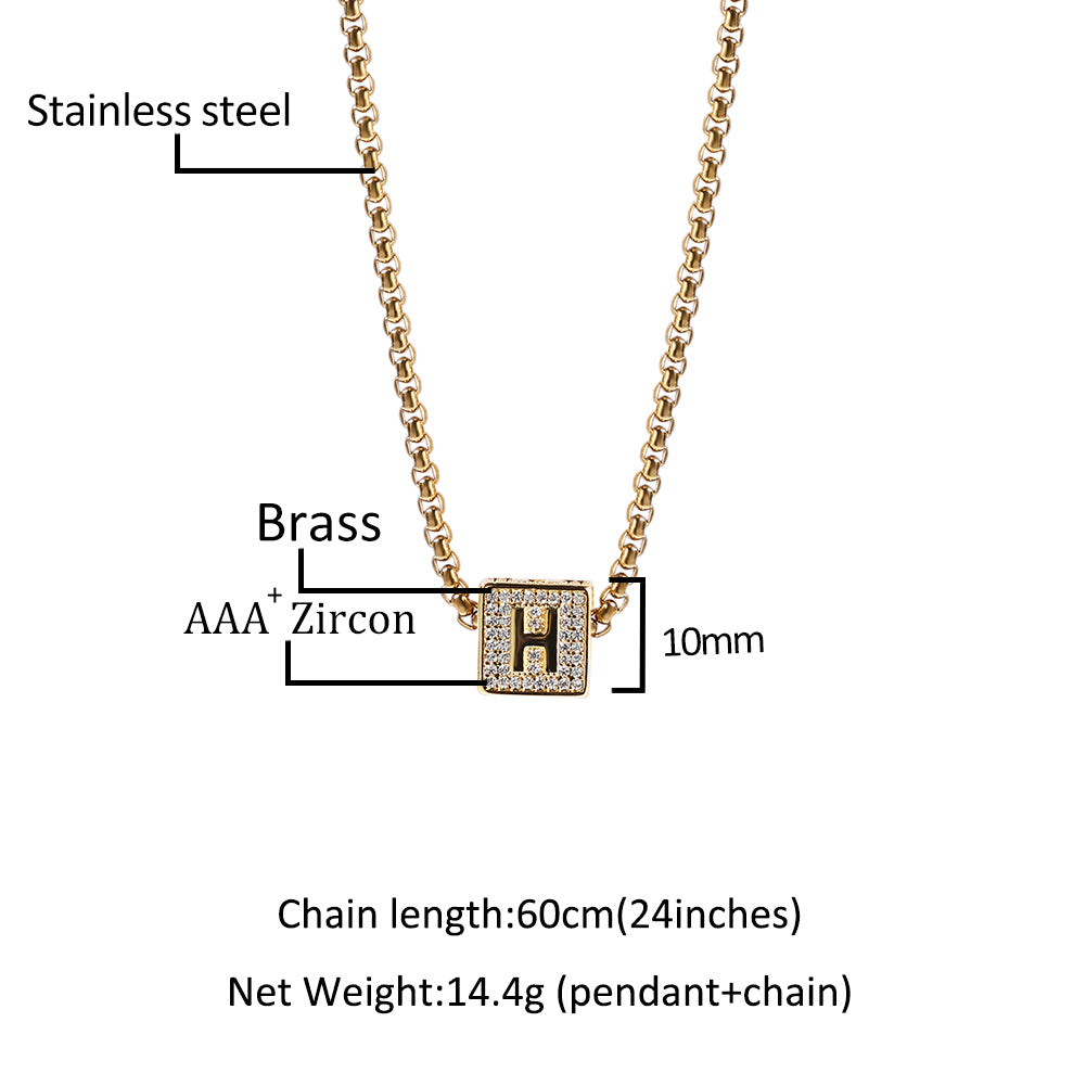 1165 |O| Brass Iced Out CZ Letter M Square Pendant | Silver-Tone