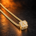 1164 |O| Gold-Plated Brass Iced Out CZ Letter A Square Pendant