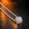 1165 |O| Brass Iced Out CZ Letter M Square Pendant | Silver-Tone