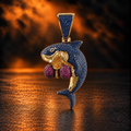 1166 |O| Gold-Plated Brass Iced Out CZ Boxing Gloves Shark Pendant