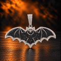 1168 |O| Brass Iced Out 5A Black CZ Bat Pendant | Silver-Tone