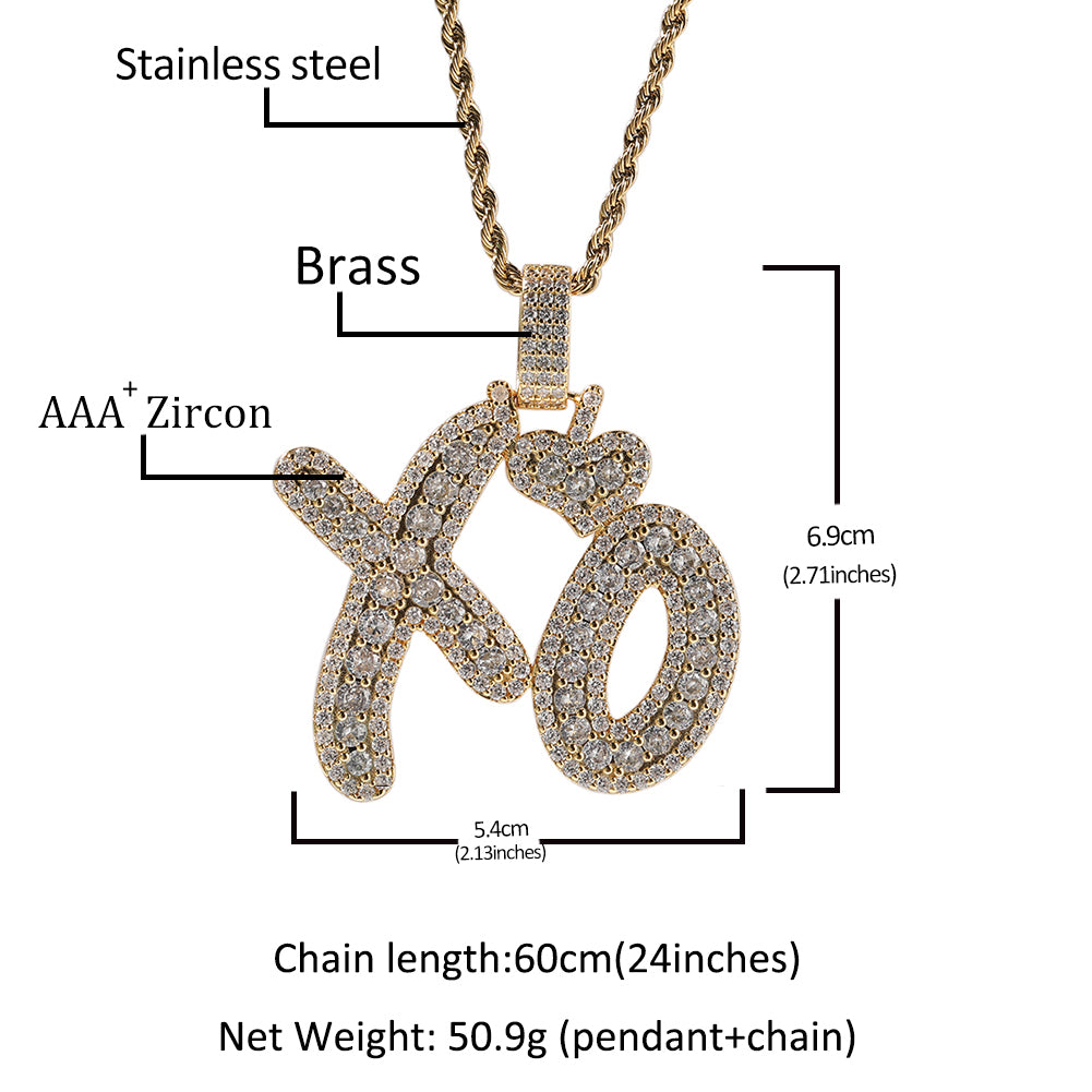 1170 |O| Brass Iced Out CZ Crown XO Letter Pendant | Silver-Tone