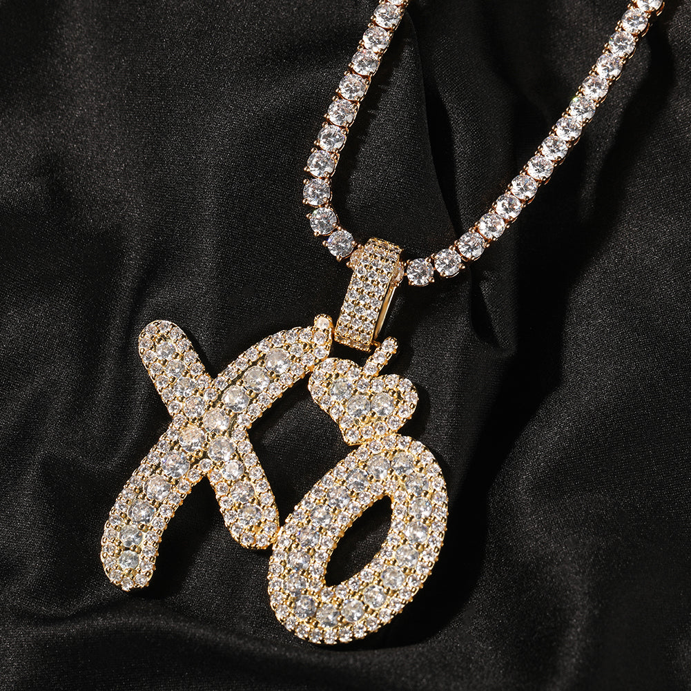 1169 |O| Gold-Plated Brass Iced Out CZ Crown XO Letter Pendant